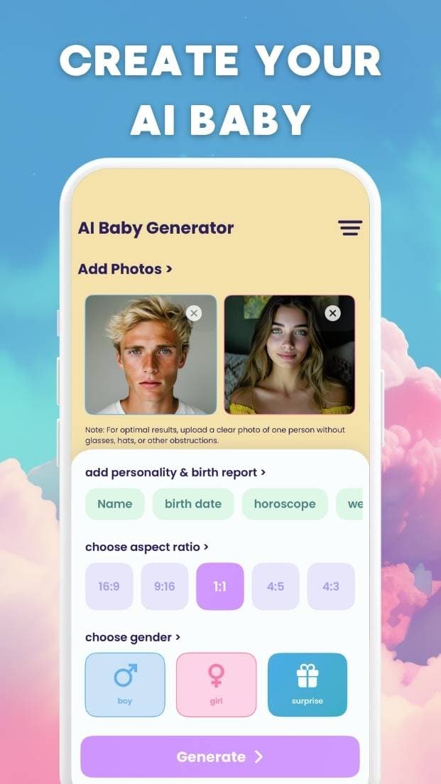 Bae로 iPhone에서 AI 아기 예측을 만들어보세요